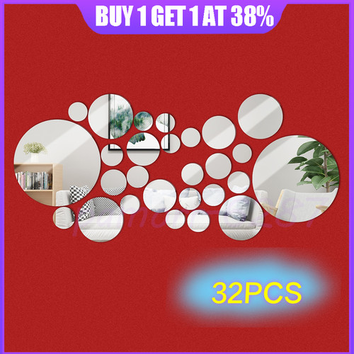 32pcs round mirror tiles wall - round,