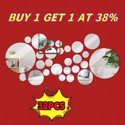 32pcs round mirror tiles wall - round,