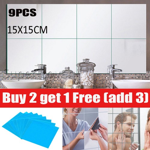 9pcs mirror tiles wall sticker - 9pcs,